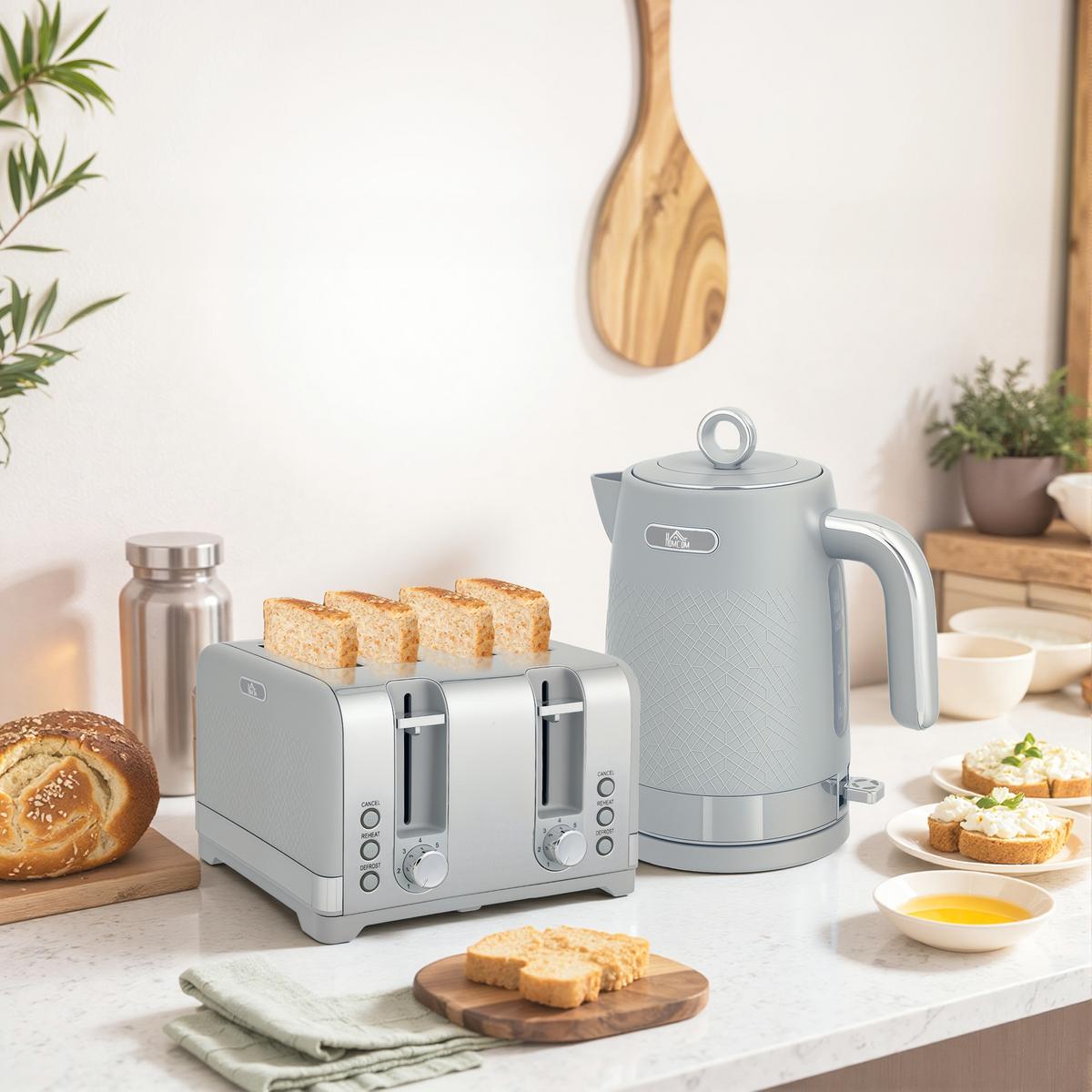 WASSERKOCHER-UND-TOASTER-SET Kunststoff Grau - Grau, Kunststoff (16/27.6/23.6cm) - HOMCOM