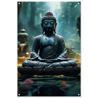 GARTENPOSTER Buddha - Statue - Buddha - Zen - Kunst - Buddha Outdoor Bilder 80x120 cm - Dunkelgrau, Kunststoff (80/120/0.2cm) - OnlyWow