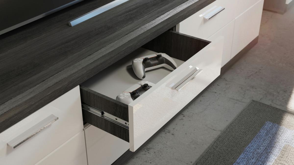 KOMMODE weiß Hochglanz, Rauchsilber grau 80 x 85 cm, 4 Schubladen - Weiß Hochglanz/Silberfarben, Holzwerkstoff/Kunststoff (80/85/37cm) - Inn.Furn