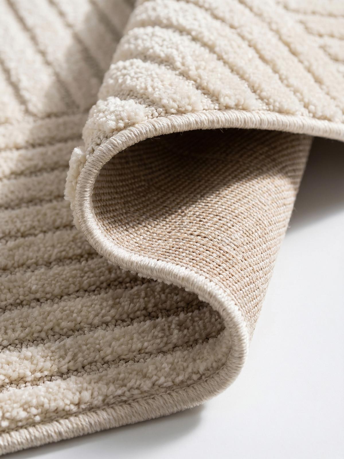 TEPPICH Hochflor RIGI in Creme, mit Cord-Streifen-Patchwork, Ø 200 cm - Beige, Textil (200/200cm) - KADIMA DESIGN