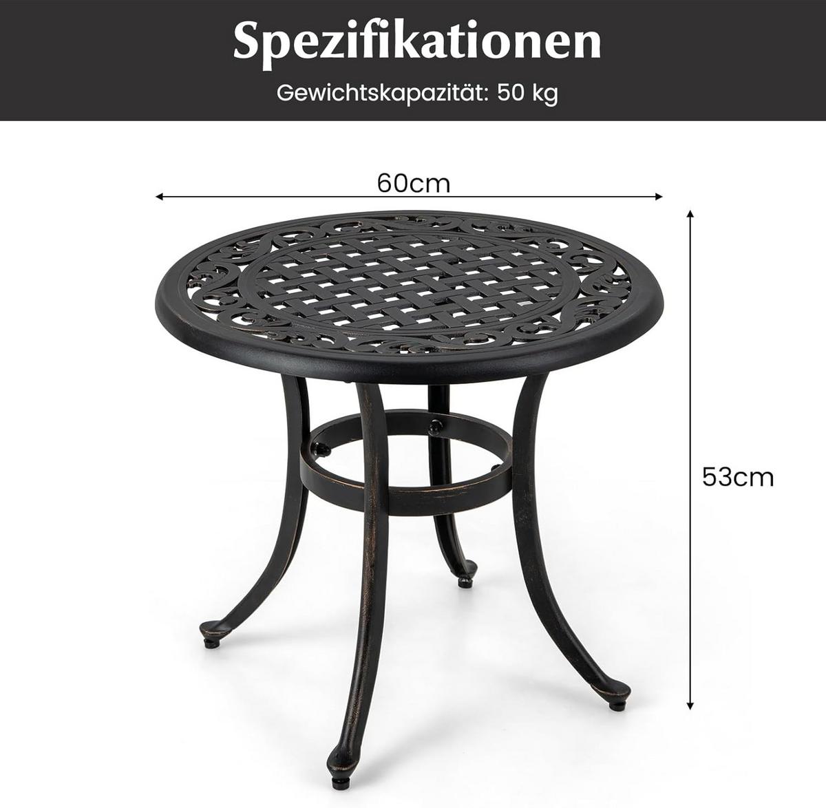 BEISTELLTISCH Antikbraun - Bronzefarben, Metall (60/60/53cm) - COSTWAY