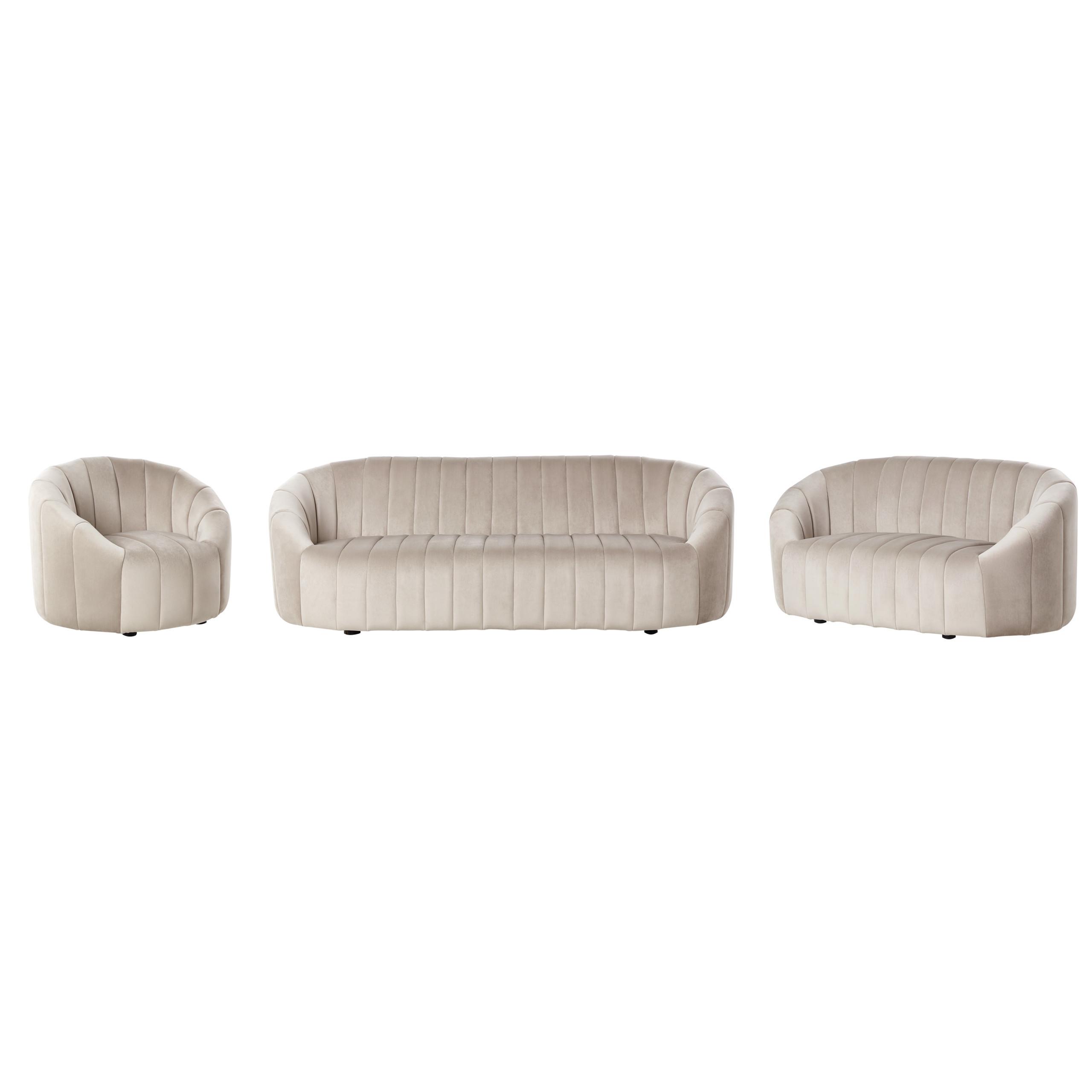 SOFA-SET 6-Sitzer Samtstoff Beige Malung - Beige, Textil (202/68/79cm) - Beliani