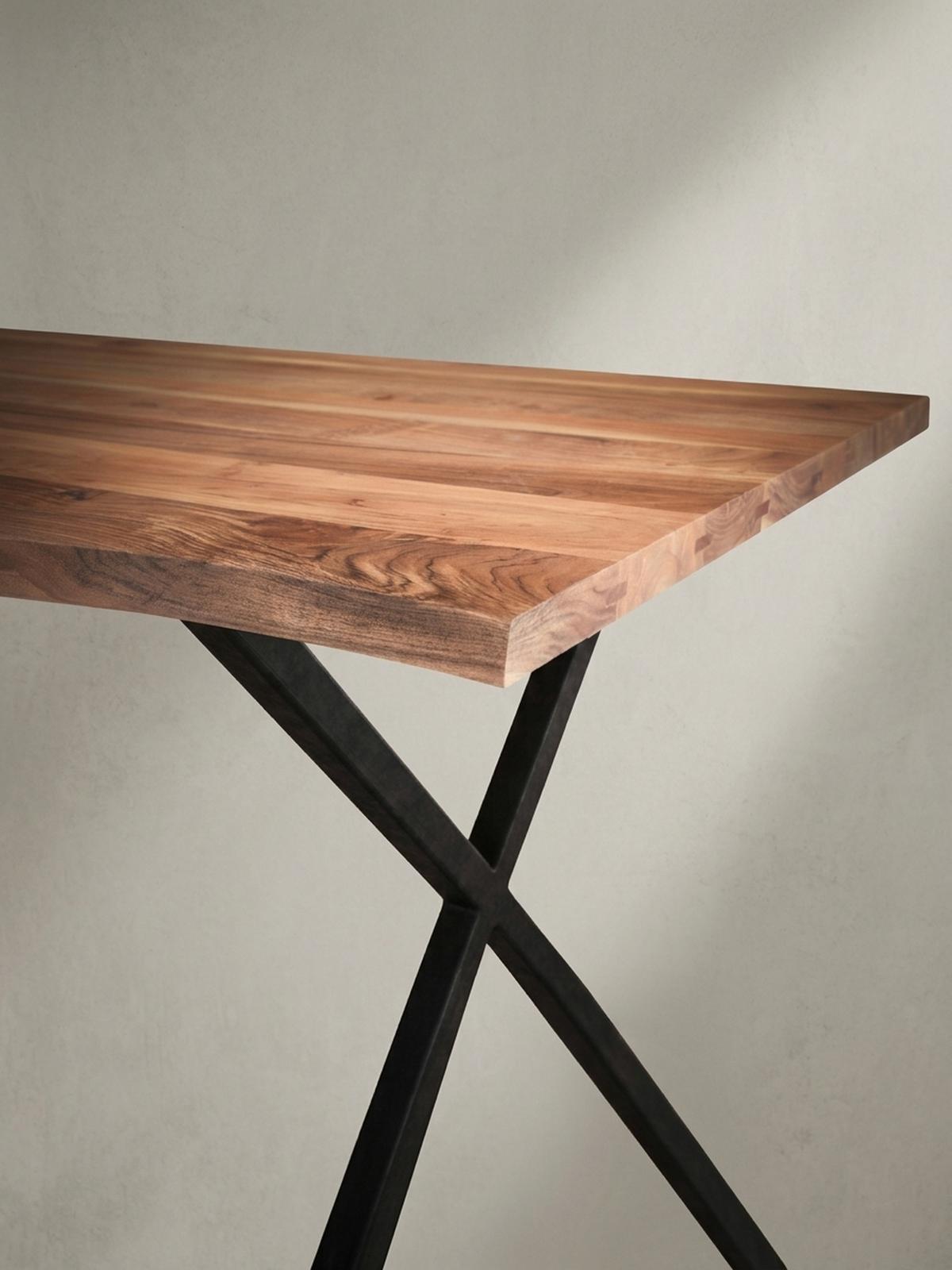 ESSTISCH Massivholz Metall X-Gestell Baumkante Industrial KRETA, Goldbraun-Schwarz 180x90x76 cm - Schwarz/Braun, Holz/Metall (90/180/76cm) - KADIMA DESIGN