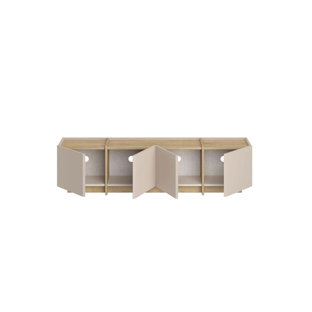 TV-MÖBEL mit 4 Türen in Kaschmir- und Eiche-dekor 180/35/46 cm - Beige, Holzwerkstoff (35/46/34cm) - Calicosy