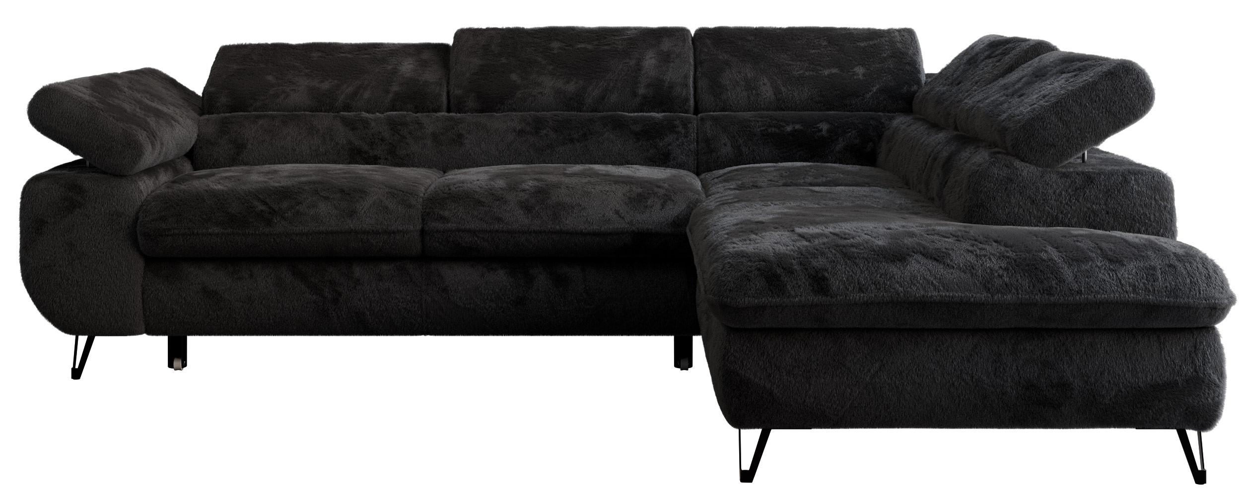 ECKSOFA PETER L Schwarz Plüsch - Rechts Seite - Schwarz, Textil/Metall (273/208cm) - MKS