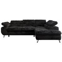 ECKSOFA PETER L Schwarz Plüsch - Rechts Seite - Schwarz, Textil/Metall (273/208cm) - MKS