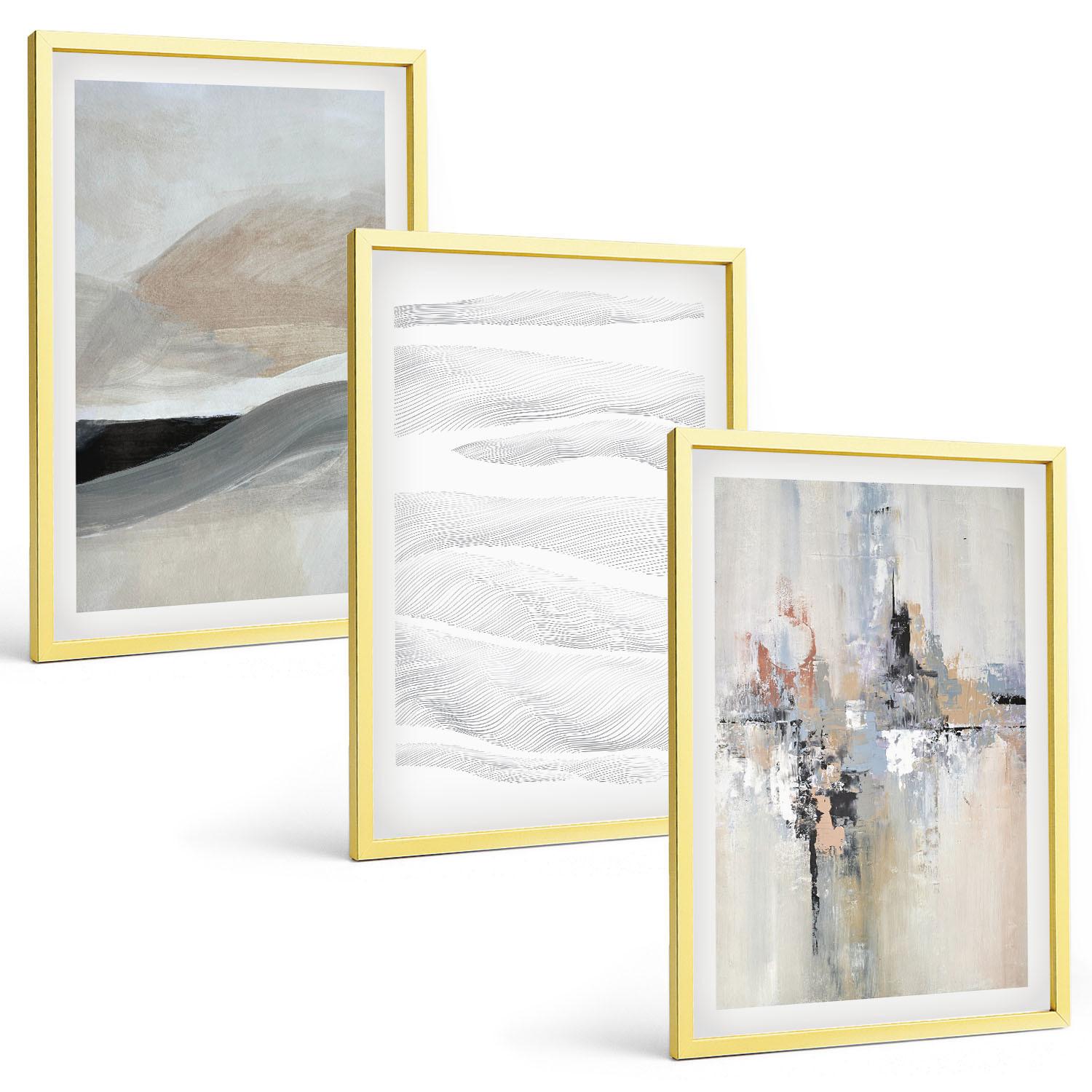 BILDER SET 3er Set - 40x60 cm Goldrahmen - Abstrakte Erdmuster - Goldfarben, Kunststoff (40/60cm) - TULUP