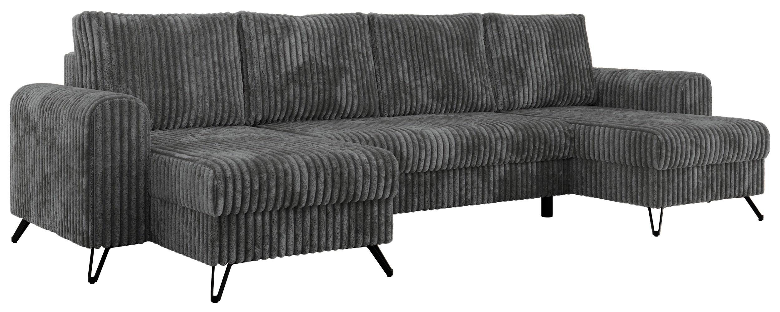 WOHNLANDSCHAFT AXEL U Cord Dunkelgrau - Schwarz/Grau, Textil/Metall (312/90/140cm) - MKS