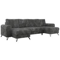 WOHNLANDSCHAFT AXEL U Cord Dunkelgrau - Schwarz/Grau, Textil/Metall (312/90/140cm) - MKS