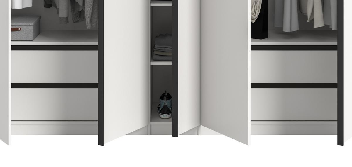 KLEIDERSCHRANK weiß 5-türig 230 x 183 cm, Drehtürenschrank mit viel Stauraum - Schwarz/Weiß, Holzwerkstoff/Kunststoff (230/183/53cm) - Inn.Furn