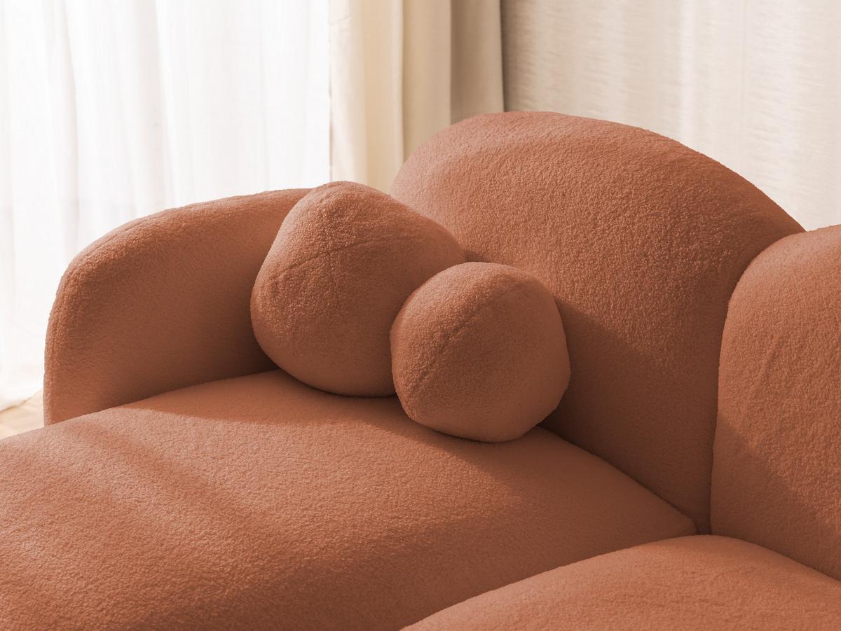 ECKSOFA Nuvola mit abgerundetem Design Terrakotta Bouclé-Stoff - Ottomane Links - Terracotta/Schwarz, Holz/Kunststoff (190/146cm) - S-Style Möbel