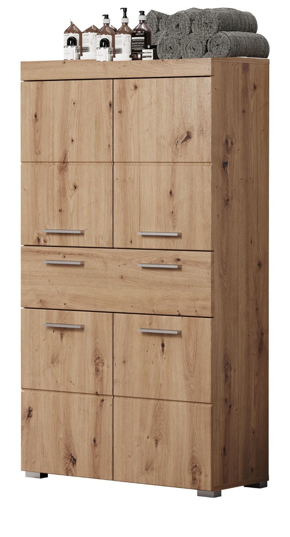 MIDISCHRANK Asteiche 73 x 132 cm, Badschrank mit viel Stauraum - Eichefarben, Holzwerkstoff/Kunststoff (73/132/31cm) - Top.Furn