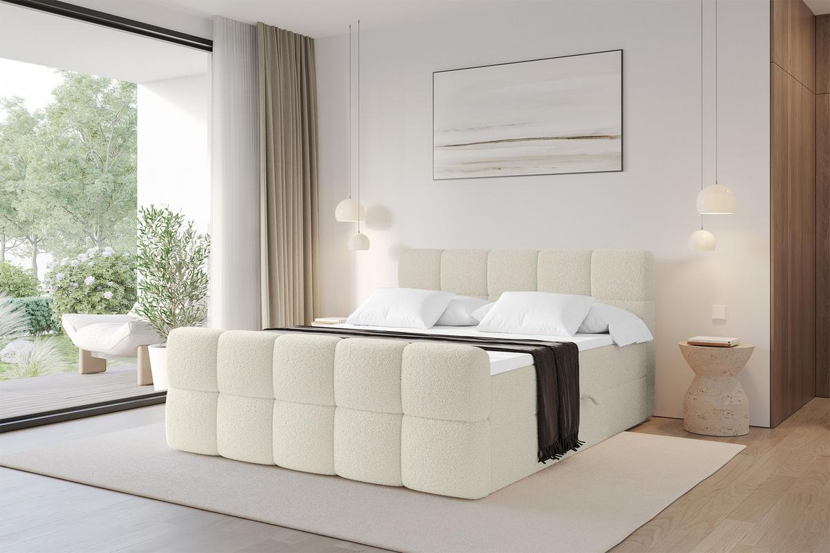 BOXBETT mit Matratze H3 - FAMA-Z - 140x200 cm Beige Quelle - Sandfarben, Holzwerkstoff - ALTDECOR
