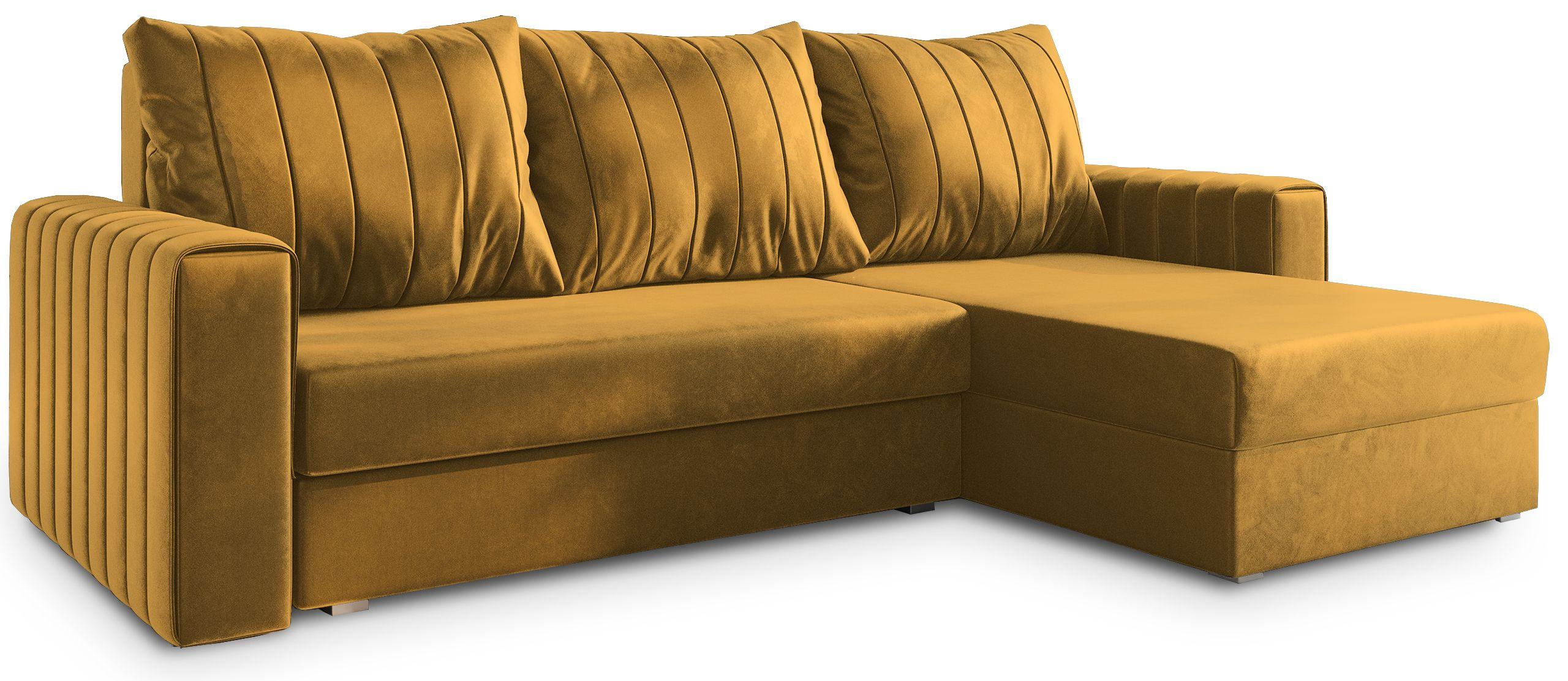 ECKSOFA CARL Orange Plüsch-Stoff mit Schlaffunktion - Orange/Grau, Holz/Kunststoff (236/150cm) - MASSENO