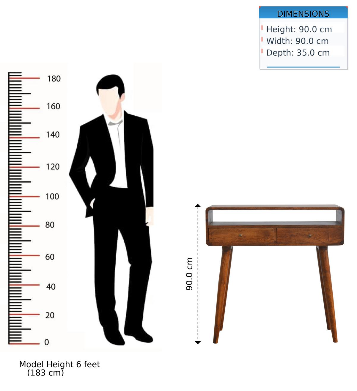 GEKRÜMMTES KONSOLENTISCH im Kastanienholz-Finish, 2 Schubladen, 1 Offenes Fach, Beine im Nordischen Stil, Braun - Messingfarben/Braun, Holz/Metall (35/90/90cm) - Artisan Furniture