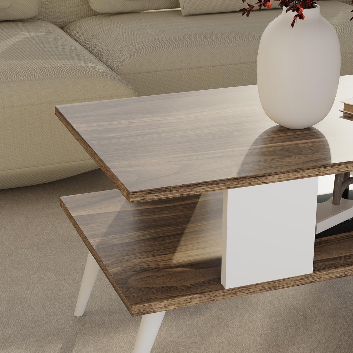 COUCHTISCH Lycksele 90/45/40 - Walnussfarben, Holzwerkstoff/Kunststoff (45/90/40cm) - [en.casa]