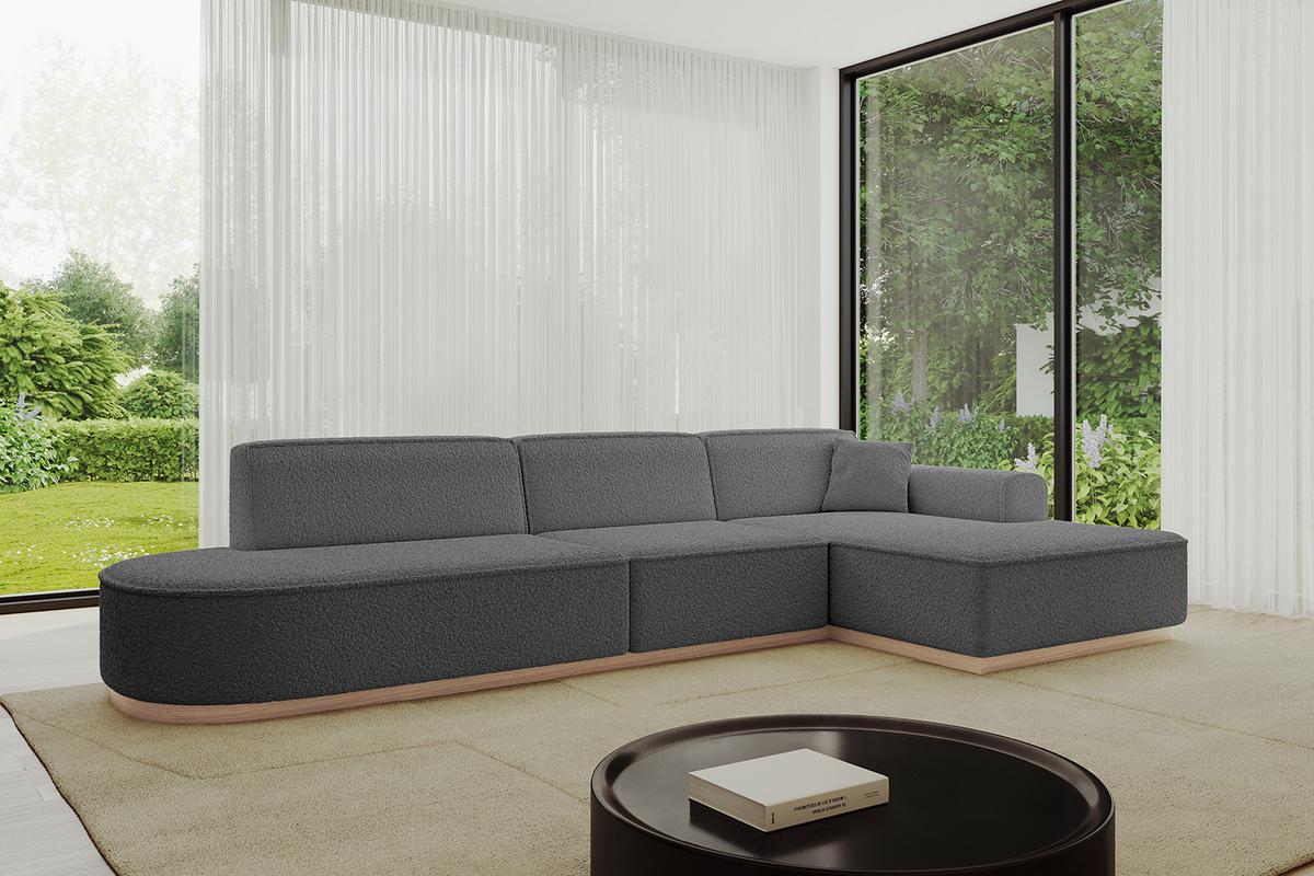 ECKSOFA Ottomane Rechts IREA-L2 - 327x165x80 cm Grau - Olivgrün, Holzwerkstoff/Textil (327/165cm) - ALTDECOR