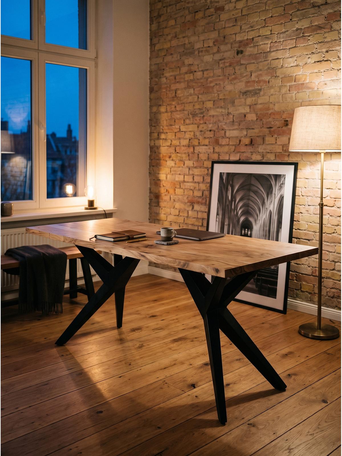 SCHREIBTISCH BLAVET, Akazie Massivholz, Akazie-Schwarz, 160 x 80 x 76 cm - Schwarz/Akaziefarben, Holz/Metall (80/160/76cm) - KADIMA DESIGN