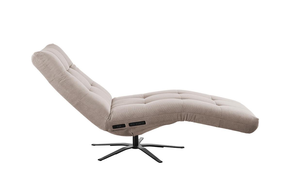 RELAXLIEGE LETICIA Beige Cord Drehbar (360°), Relaxfunktion - Beige/Schwarz, Textil/Metall (82/115/156cm) - KAWOLA