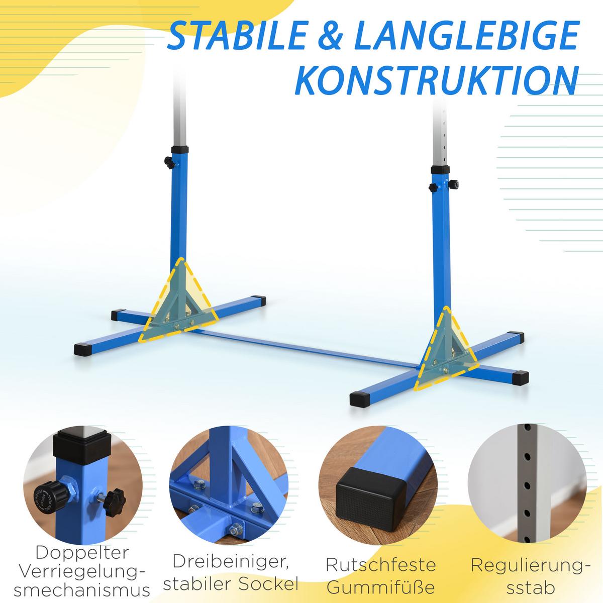 GYMNASTIK Turnreck Reckstange Turnstangen 13-stufige höhenverstellbar Blau - Blau, Metall (121/194cm) - HOMCOM