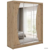 SCHWEBETÜRENSCHRANK mit Schubladen 180 - VERONA - Eiche Artisan mit Spiegel - Alufarben/Eiche Artisan, Holzwerkstoff/Metall (180/216/61cm) - MKS