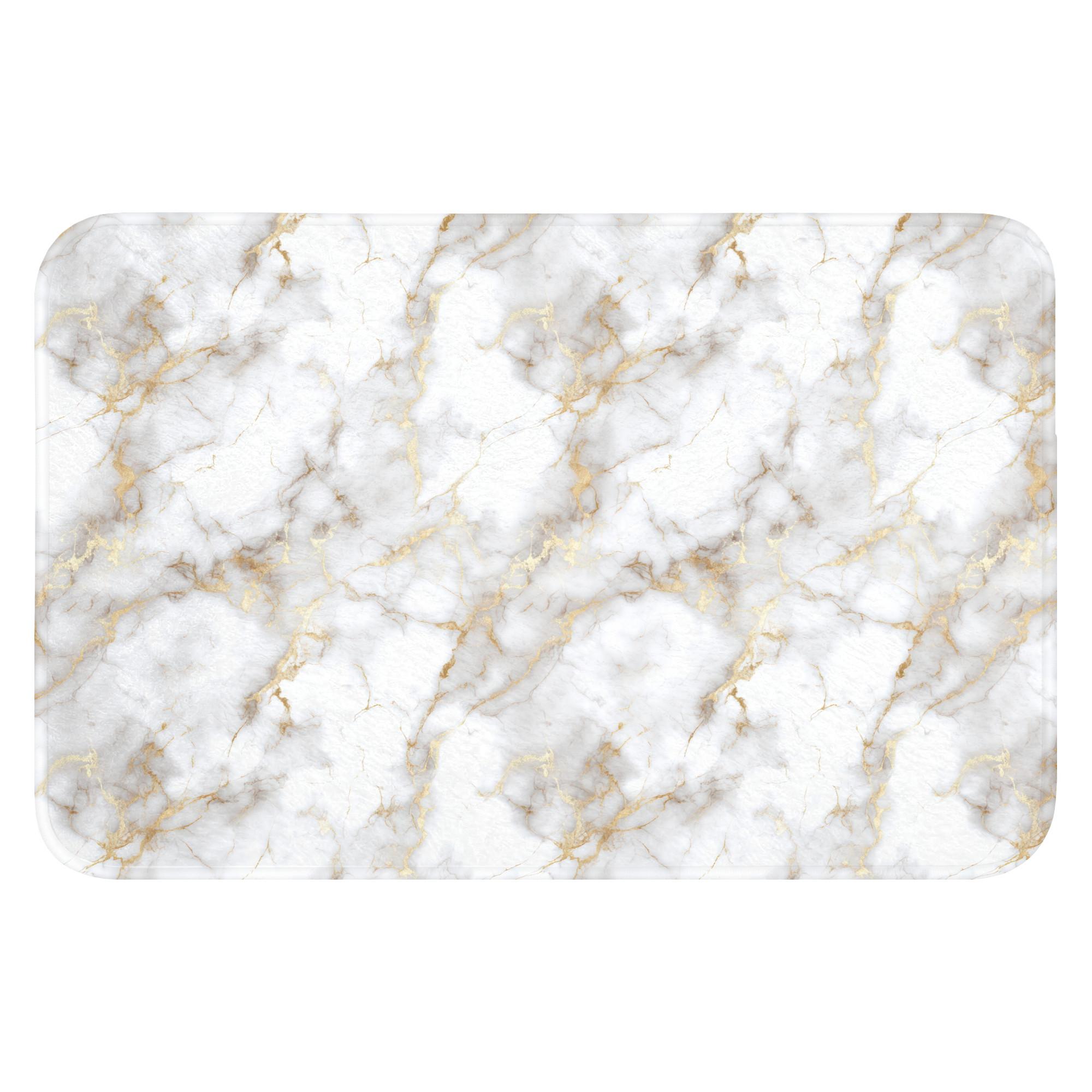 BADEMATTE Goldene Adern - Marmor - Weiß Rutschfest 60x40 cm - Weiß, Textil (60/40cm) - OnlyWow