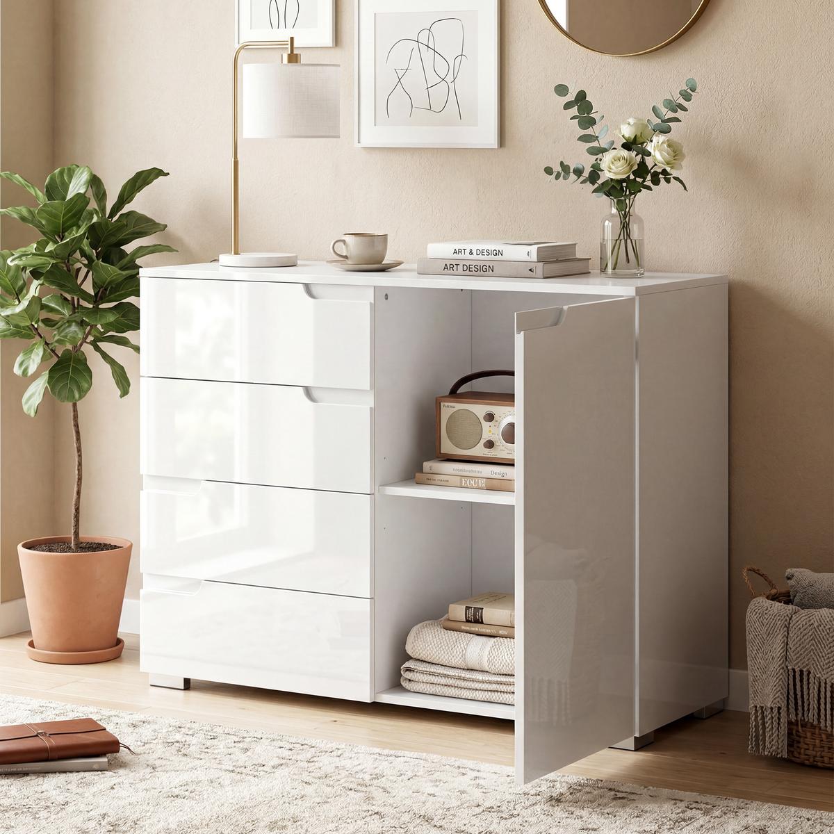 SIDEBOARD MDF Hochglanz-Weiß - Weiß Hochglanz, Holzwerkstoff (40/80/100cm) - HOMCOM