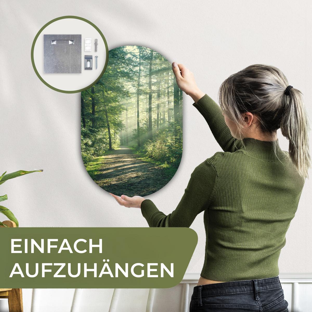 WANDBILD Wald - Weg - Sonne - Bäume - Grün - Natur Deko Wohnzimmer 40x60 cm - Waldgrün, Kunststoff (40/60cm) - MuchoWow