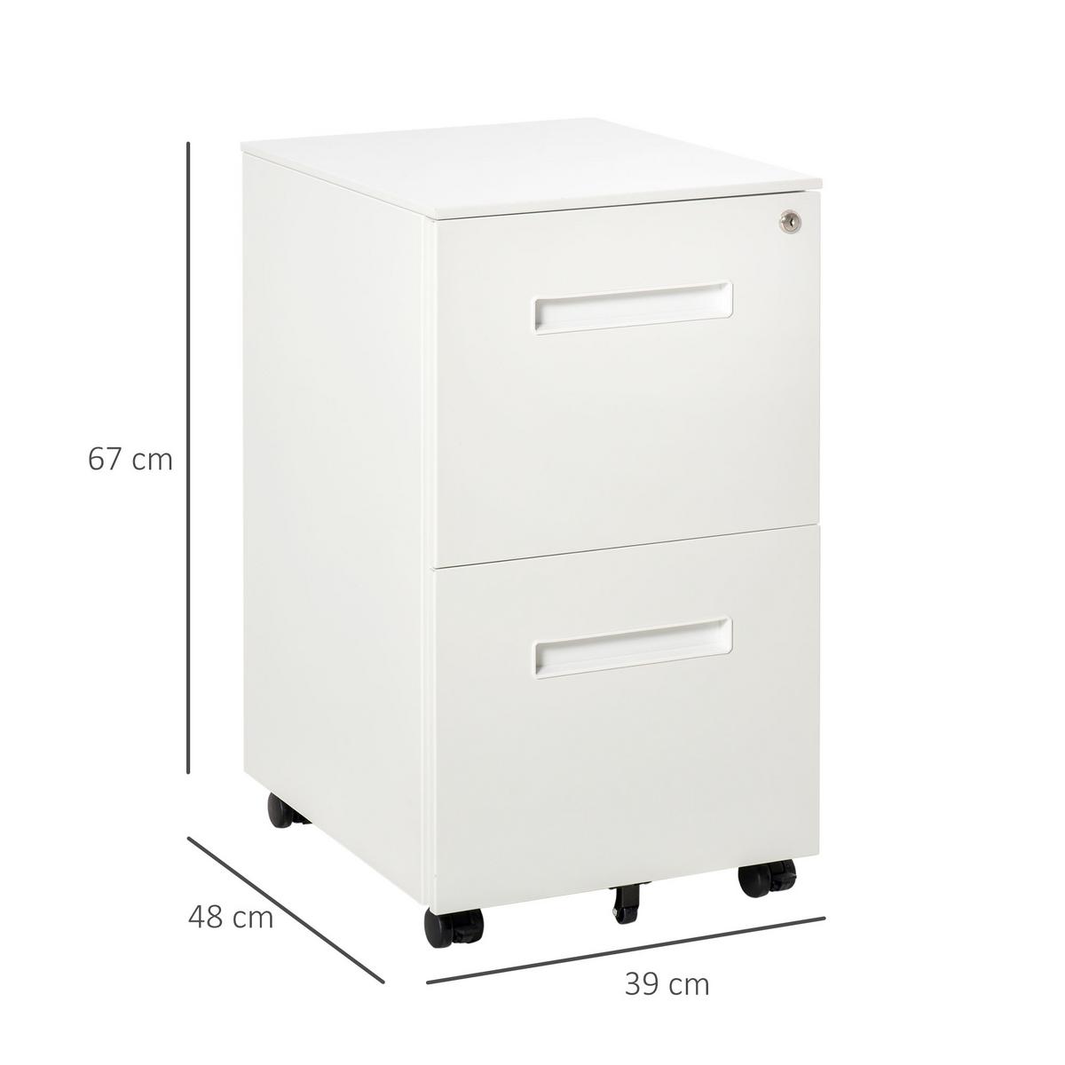 AKTENSCHRANK mit 2 Schubladen, Rollen, für Akten im A4 Format, Stahl, Weiß - Weiß, Metall (48/67/39cm) - Vinsetto