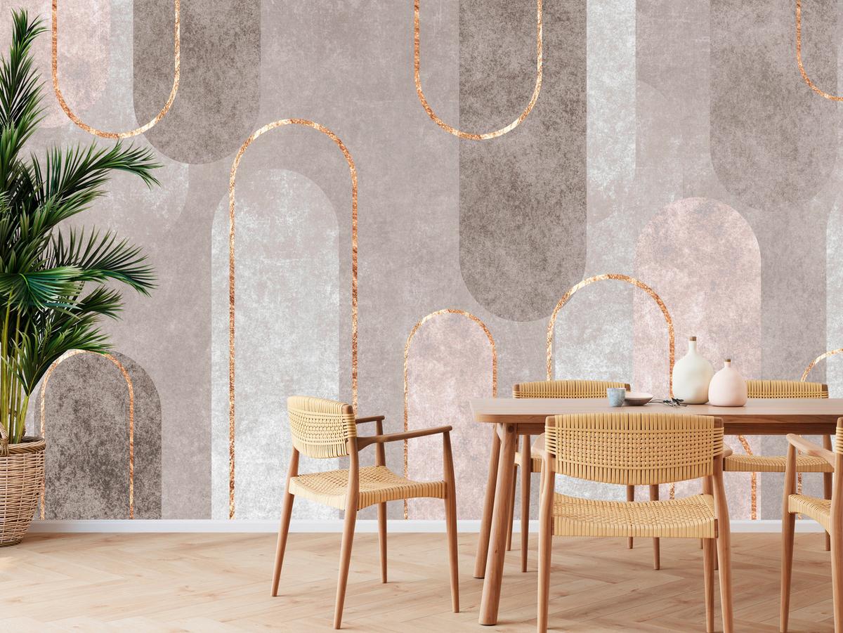 FOTOTAPETE für Wohnzimmer Geometrische Bögen Beige Beton 250x175 - Beige/Braun, Papier (250/175cm) - Muralo