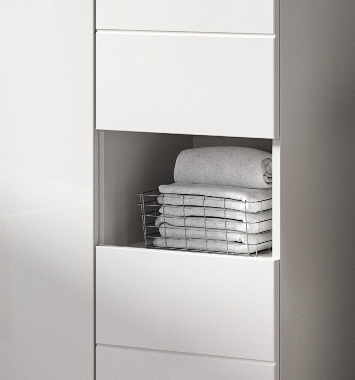 BADSCHRANK weiß Hochglanz 60 x 131 cm, Midischrank mit 9 Fächern - Weiß Hochglanz/Schwarz, Holzwerkstoff/Kunststoff (60/131/34cm) - Inn.Furn