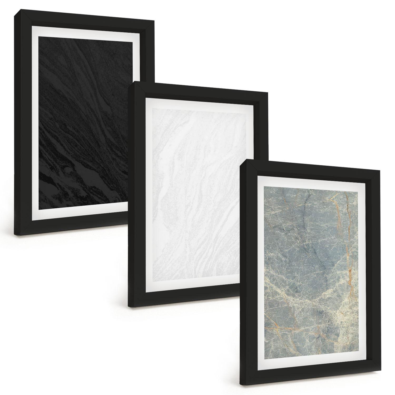 BILDER SET 3er Set - 20x30 cm Schwarzer Rahmen - Die Farben eleganter Steinstrukturen - Schwarz, Kunststoff (20/30cm) - TULUP