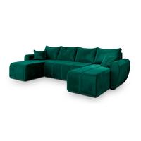 WOHNLANDSCHAFT MADISON U Grün Plüsch-Stoff mit Schlaffunktion - Schwarz/Grün, Holz/Kunststoff (311/82/145cm) - MASSENO