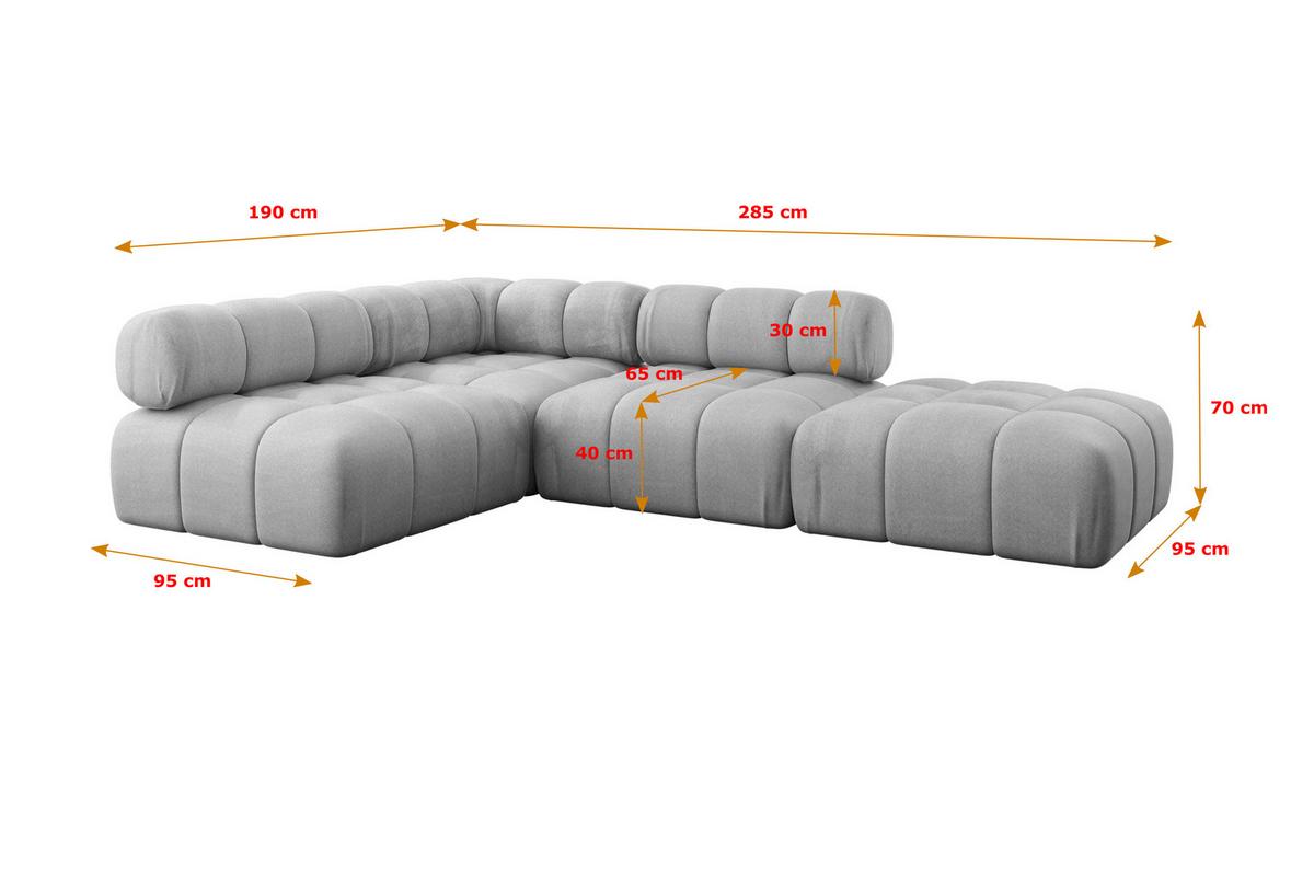 ECKSOFA modulares Sofa Favio-L1 - 285x190x70 cm Hellgrau Velours - Hellgrau, Holzwerkstoff/Textil (285/190cm) - ALTDECOR