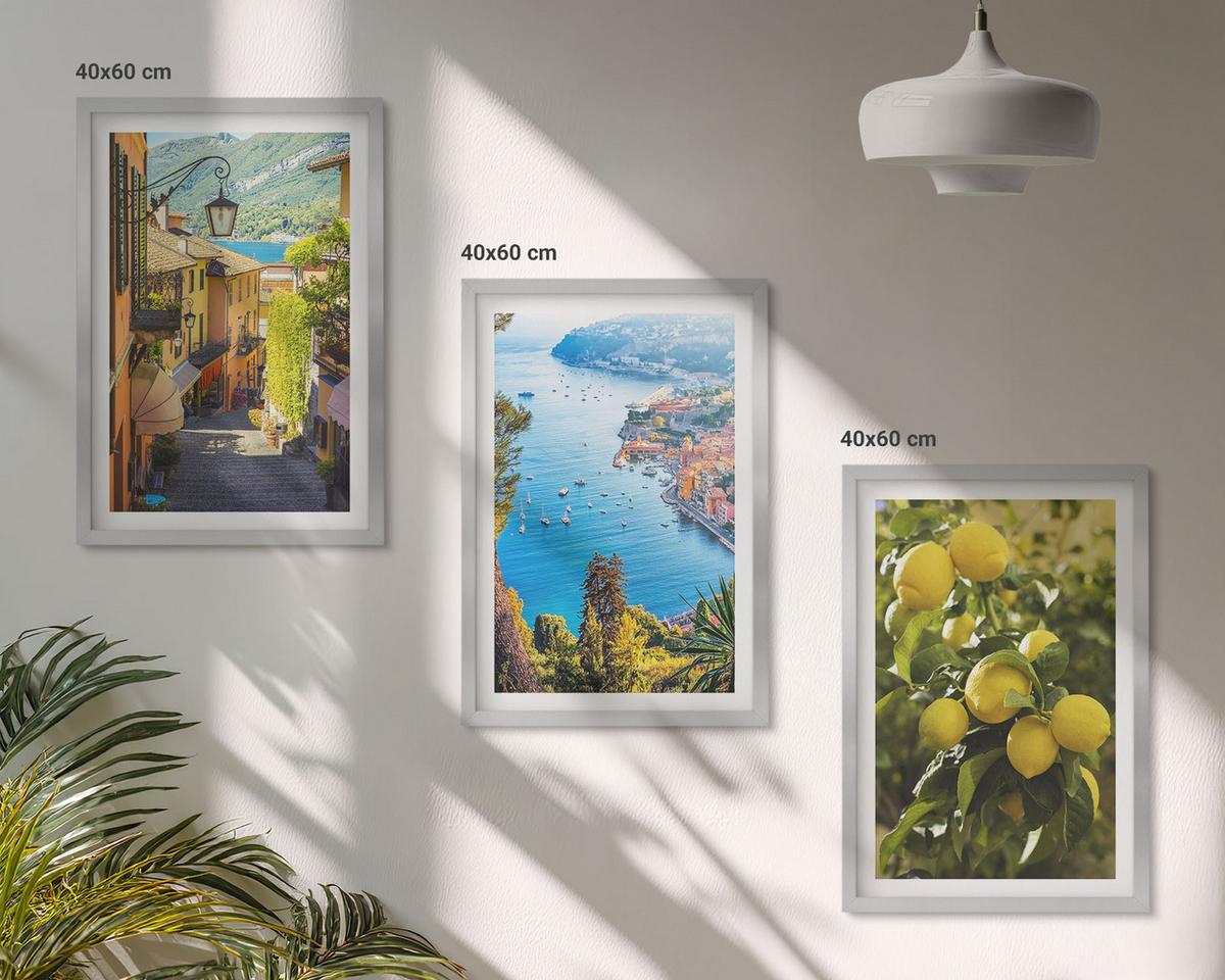 BILDER SET 3er Set - 40x60 cm Silberner Rahmen - Straßen am Meer, ein Meer aus Zitronen - Silberfarben, Kunststoff (40/60cm) - TULUP