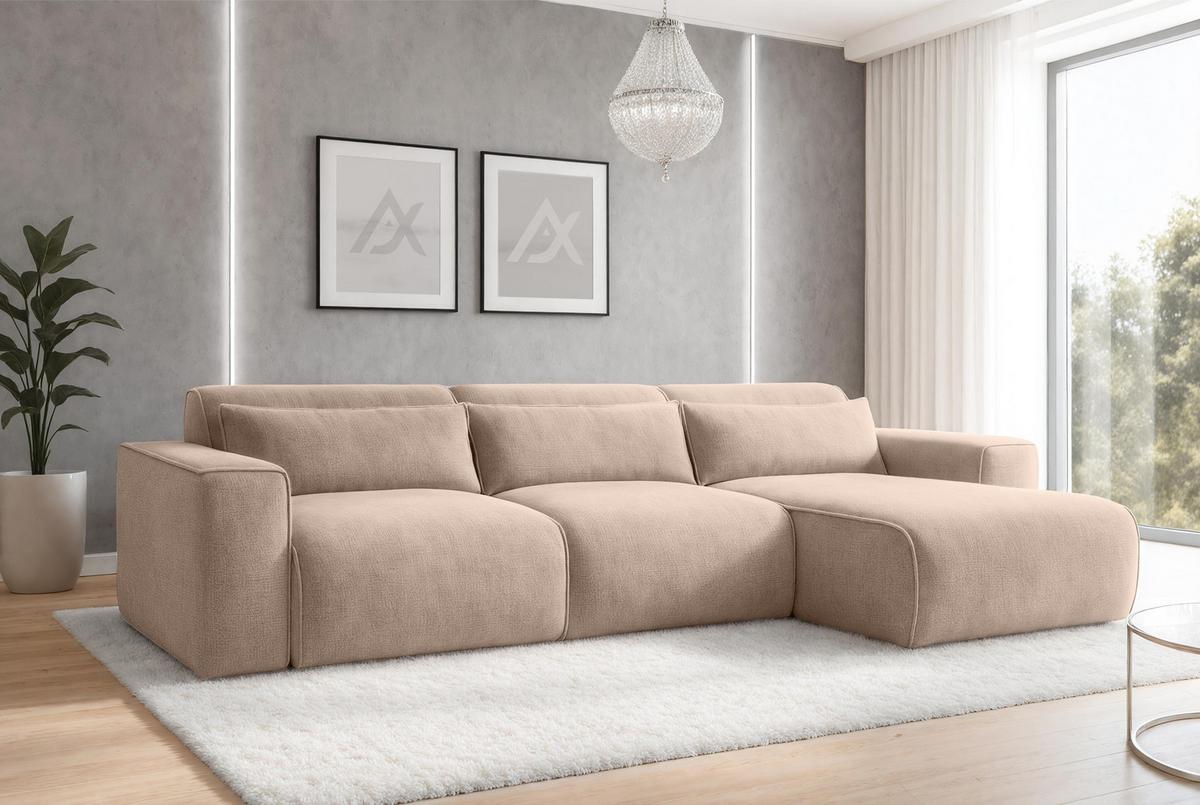 ECKSOFA L Form Ruyam Beige 310/165/78 cm – Schlaffunktion Rechts - Beige/Schwarz, Kunststoff/Textil (310/170cm) - AX Living