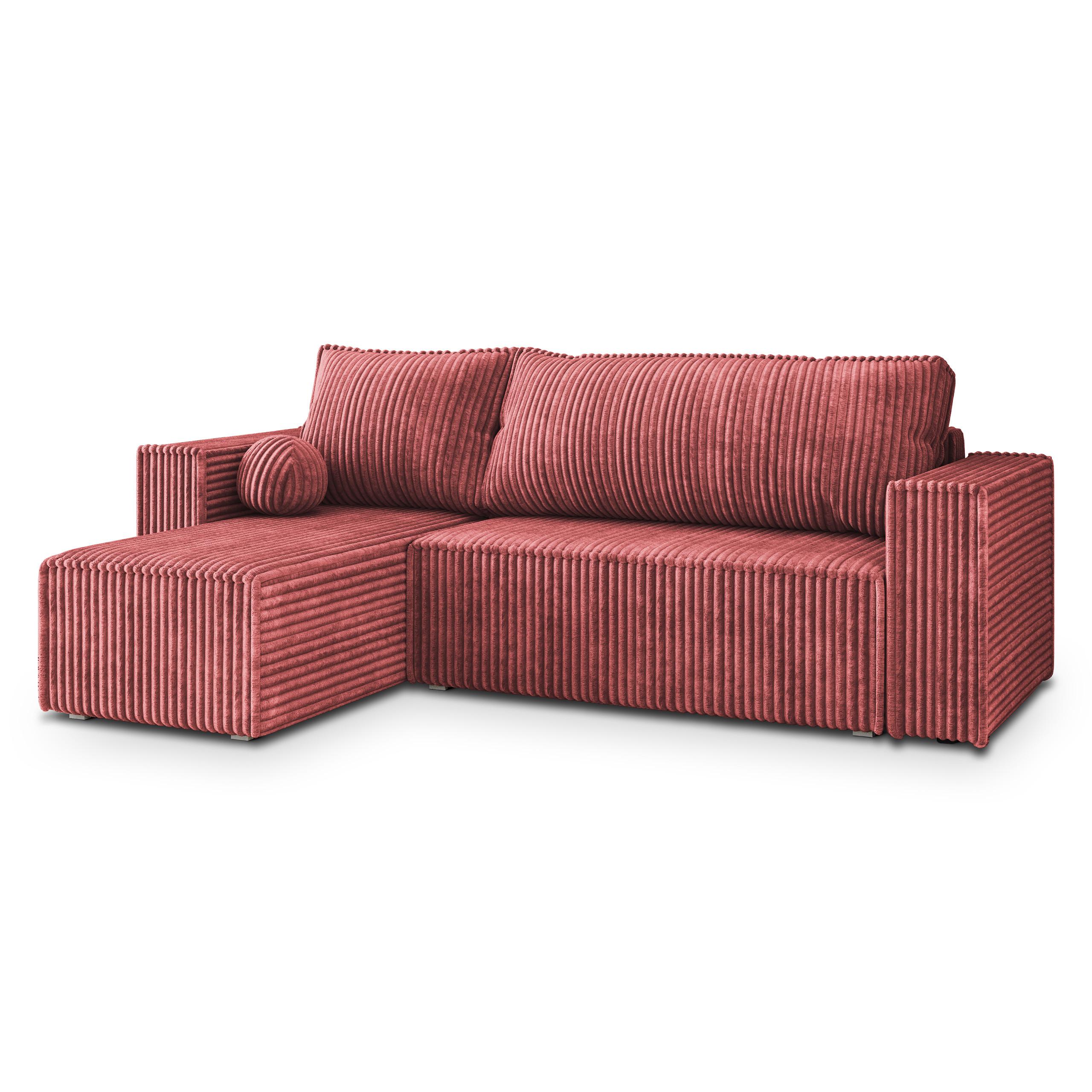 ECKSOFA RAVELO T Rosa Kordstoff mit Schlaffunktion - Rosa/Grau, Holz/Kunststoff (240/140cm) - MASSENO
