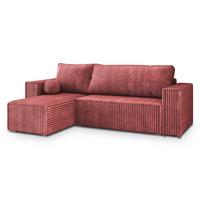 ECKSOFA RAVELO T Rosa Kordstoff mit Schlaffunktion - Rosa/Grau, Holz/Kunststoff (240/140cm) - MASSENO