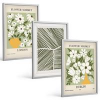 BILDER SET 3er Set - 40x60 cm Silberner Rahmen - Blumenmuster London Dublin - Silberfarben, Kunststoff (40/60cm) - TULUP