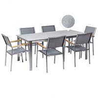 GARTENMÖBEL SET 6-Sitzer Keramik-Glas Textil grau Cosoleto/Grosseto - Silberfarben/Grau, Glas - Beliani