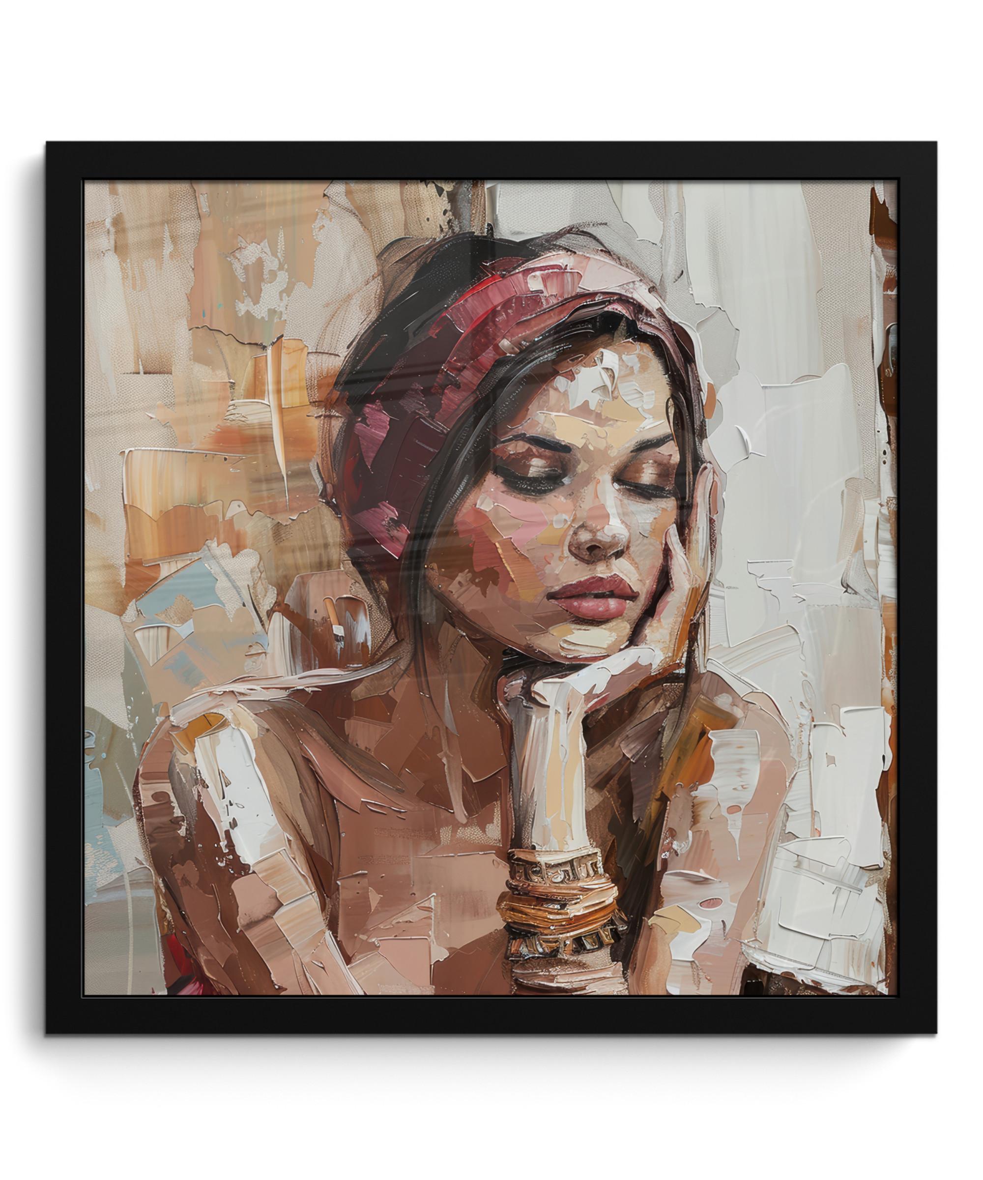 POSTER MIT RAHMEN Frau - Lackierung - Porträt - Modern 40x40 cm - Altrosa, Papier (40/40cm) - MuchoWow