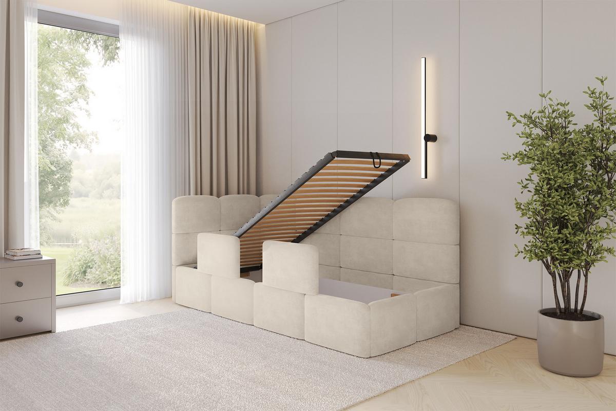 EINZELLBETT Jugendbett mit Bettkasten und Matratze H3/H4, Rechts - KIVY 80x200 Beige - Naturfarben, Holzwerkstoff/Textil (80/200cm) - ALTDECOR
