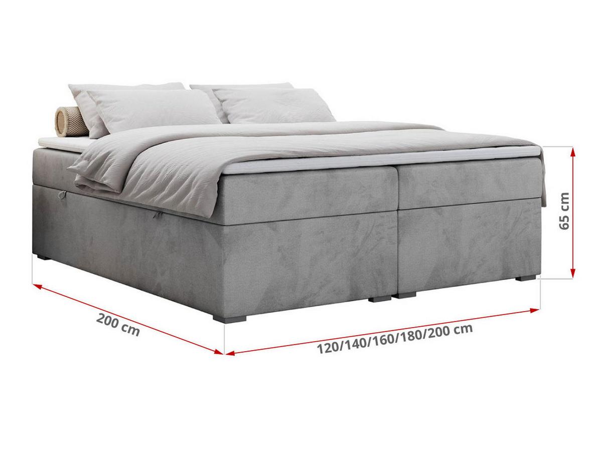BOXBETT BESS 180/200 Hellgrau Velvet - H3 - Hellgrau, Holz/Textil (180/200cm) - MKS