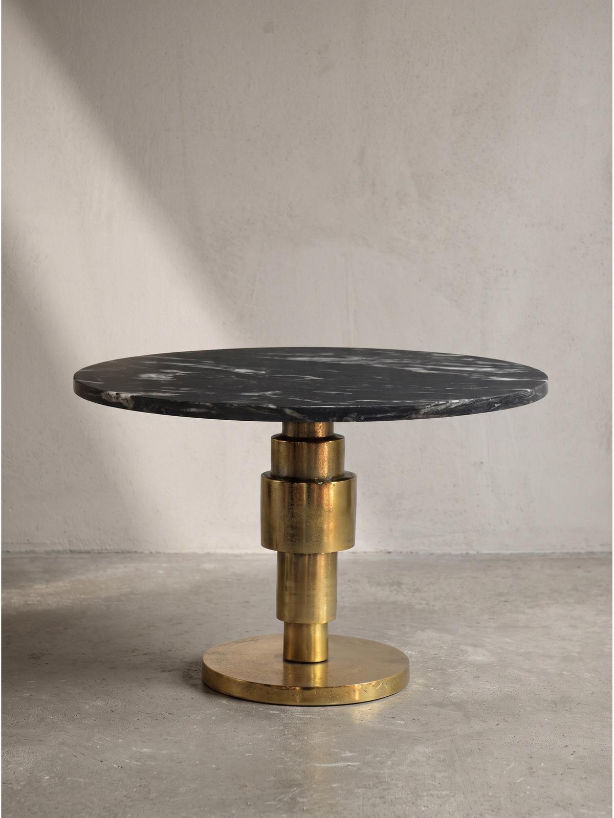COUCHTISCH ESLA, Marmor, handgefertigt, Schwarz-Gold, Ø 60 x 39 cm - Goldfarben/Schwarz, Stein/Metall (60/60/39cm) - KADIMA DESIGN