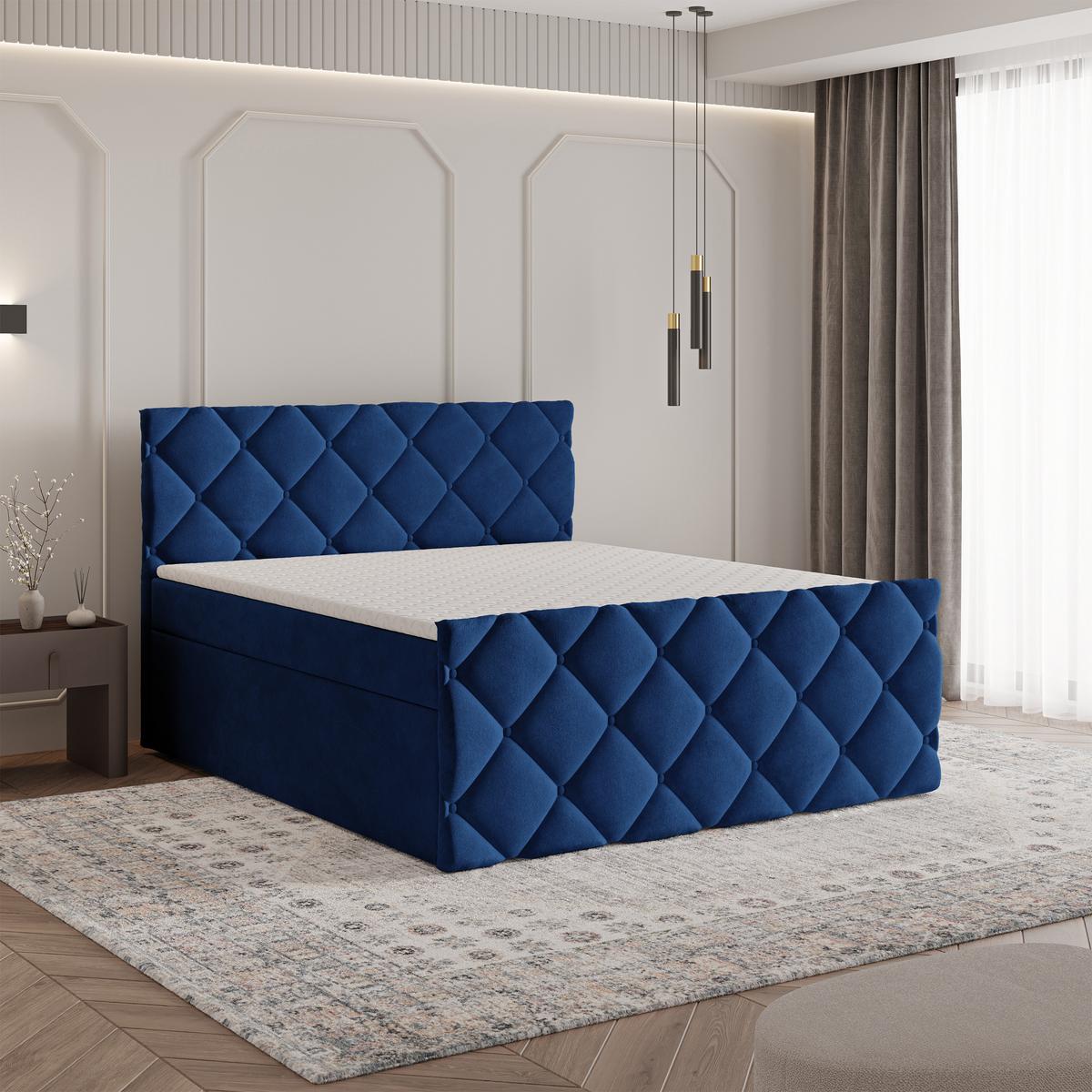 BOXBETT ROVARI 180x200 cm mit Matratze und Topper - Blau - Blau, Holz (180/200cm) - MASSENO