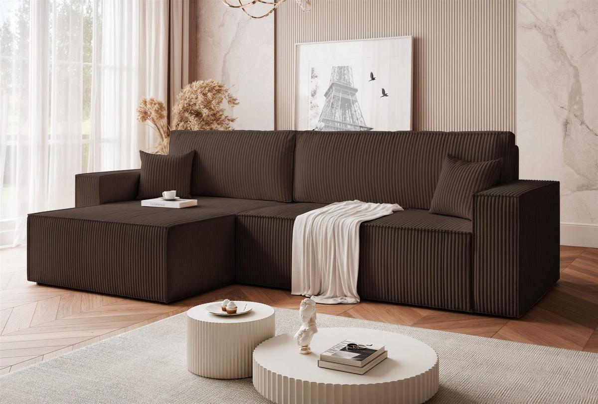 ECKSOFA Adara Max Mit Schlaffunktion - Braun, Holzwerkstoff/Textil (276/145cm) - Fun Möbel