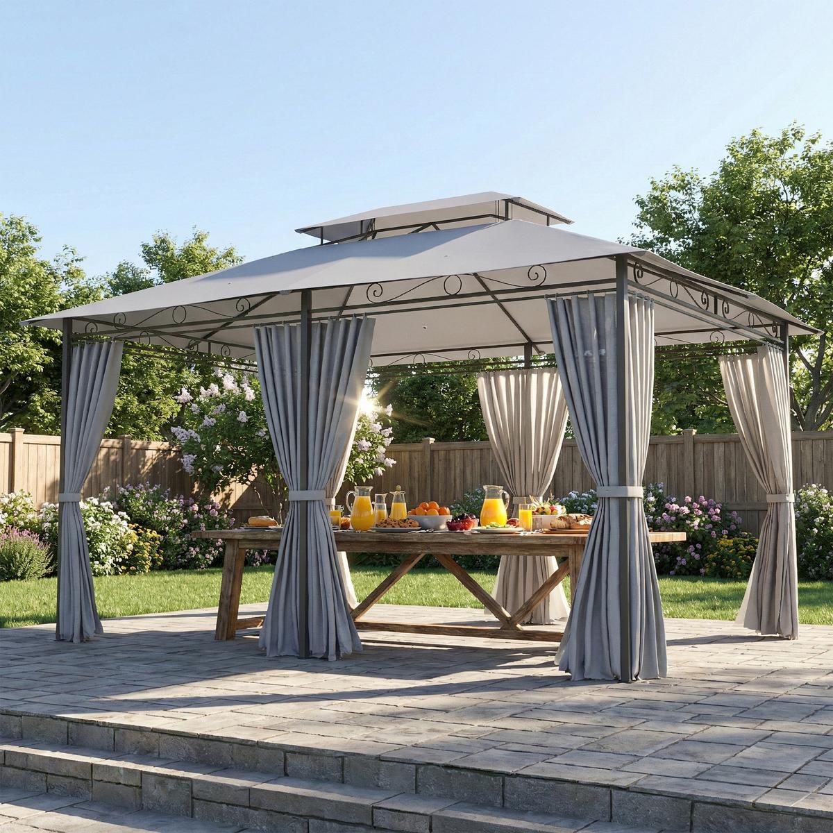 PAVILLON Stahl Polyester Dunkelgrau - Dunkelgrau, Textil/Metall (300/280/400cm) - Outsunny