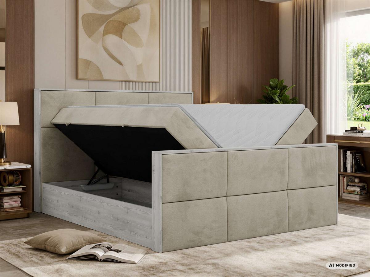BOXBETT DELNOR DUO 180/200 - Beige Velvet - Topper T25 - H3 - Beige/Schwarz, Kunststoff/Textil (180/200cm) - MKS