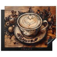 HERDABDECKPLATTE Kaffee - Vintage - Braun - Tasse - Holz Herdabdeckung Induktionsfeld 65x52 cm - Cappuccino, Kunststoff (65/52/0.2cm) - MuchoWow