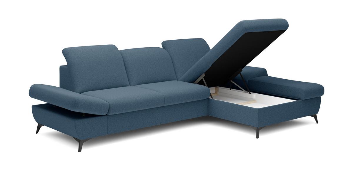 ECKSOFA FELICE R-S Dunkelblau Geflochtener Stoff mit Schlaffunktion - Dunkelblau, Holz (284/166cm) - MASSENO
